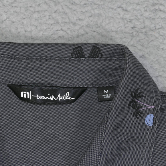 Travis Mathew Polo Shirt Men's Medium Gray Cocktail Print Short Sleeve - Picture 6 of 12